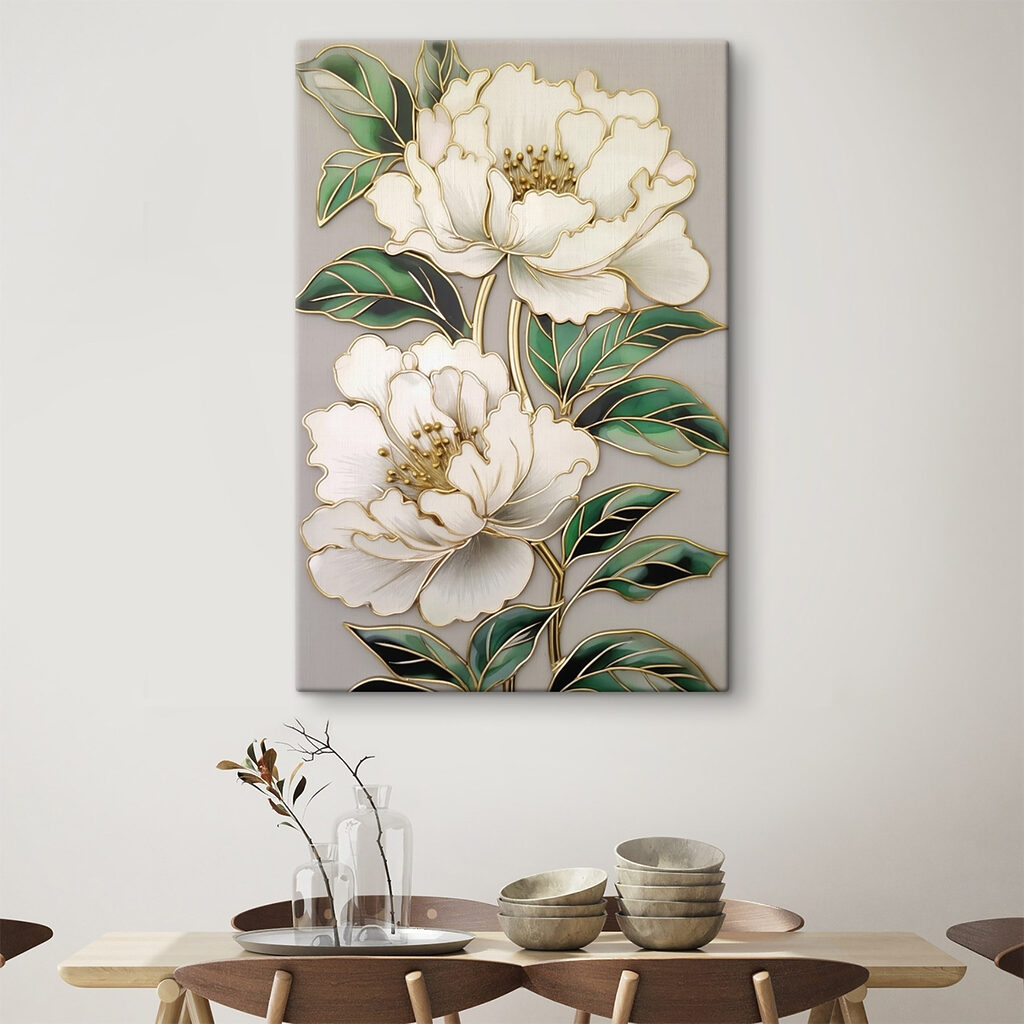 Roomwitte bloemen met goudomtrek — interieur 2