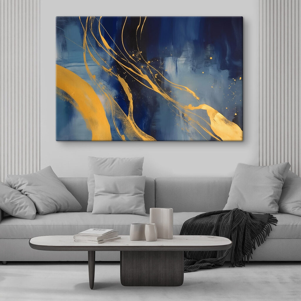 Gouden penseellijnen op nachtblauw — interieur 1