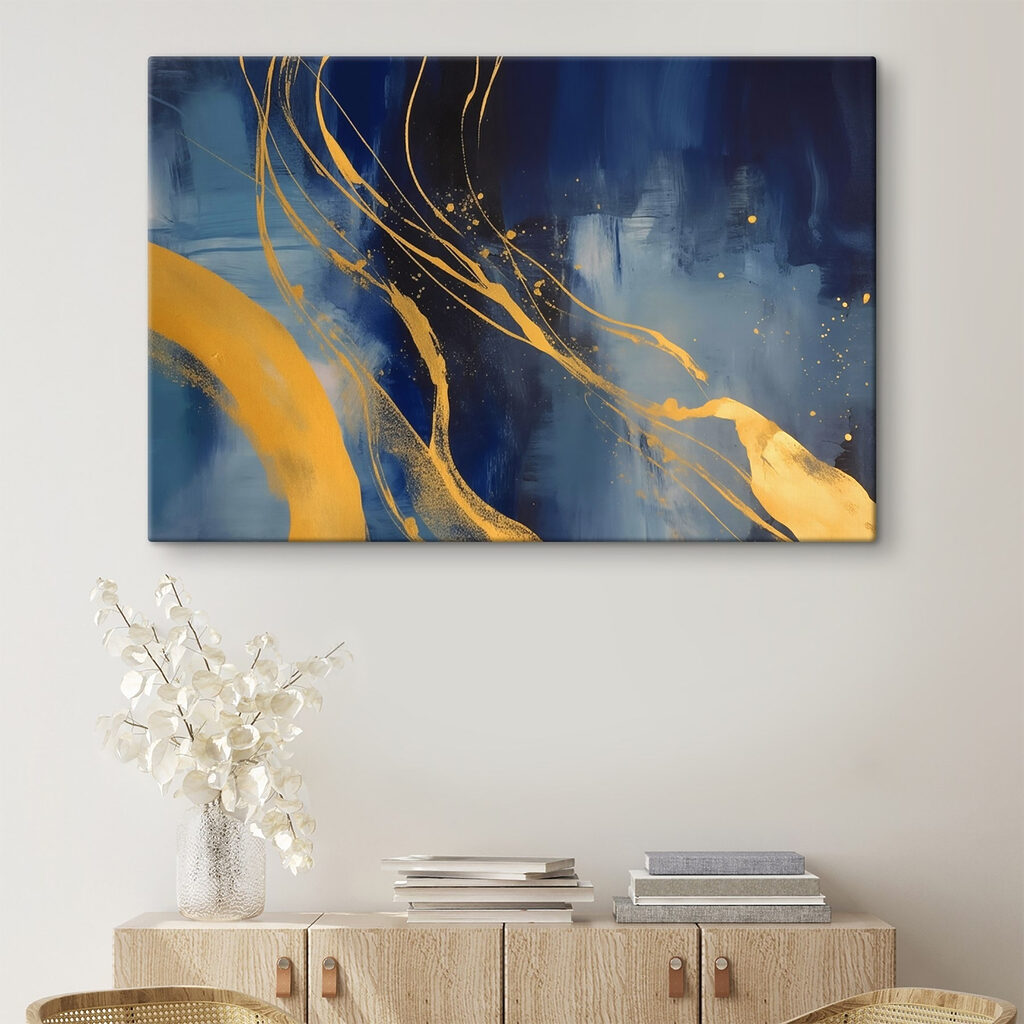 Gouden penseellijnen op nachtblauw — interieur 2