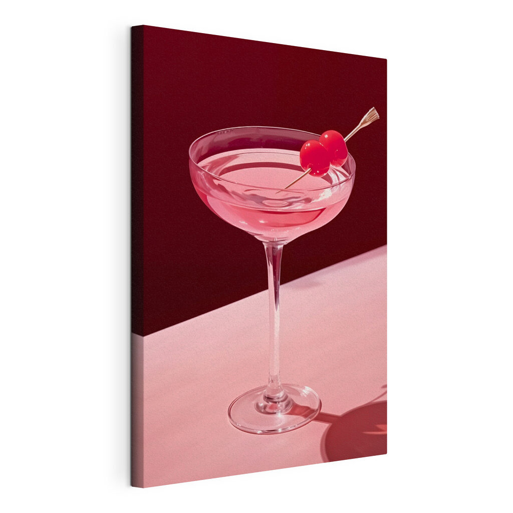 Roze cocktail met kers, gespannen canvas met doorlopende rand