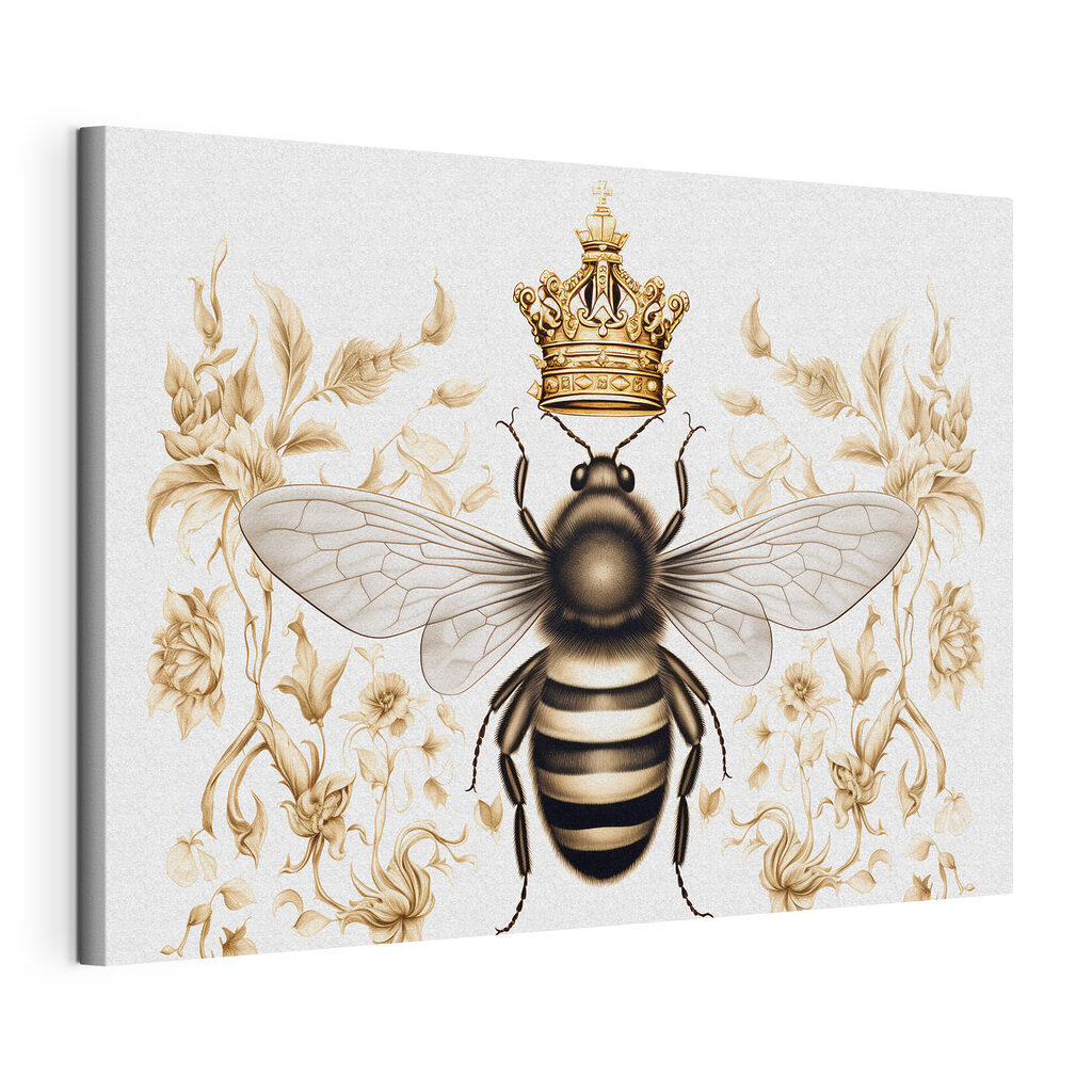 Bij met koninklijke kroon, gespannen canvas met doorlopende rand