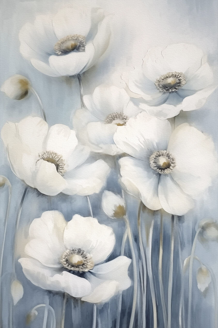 Witte bloemen op stelen — volledig ontwerp