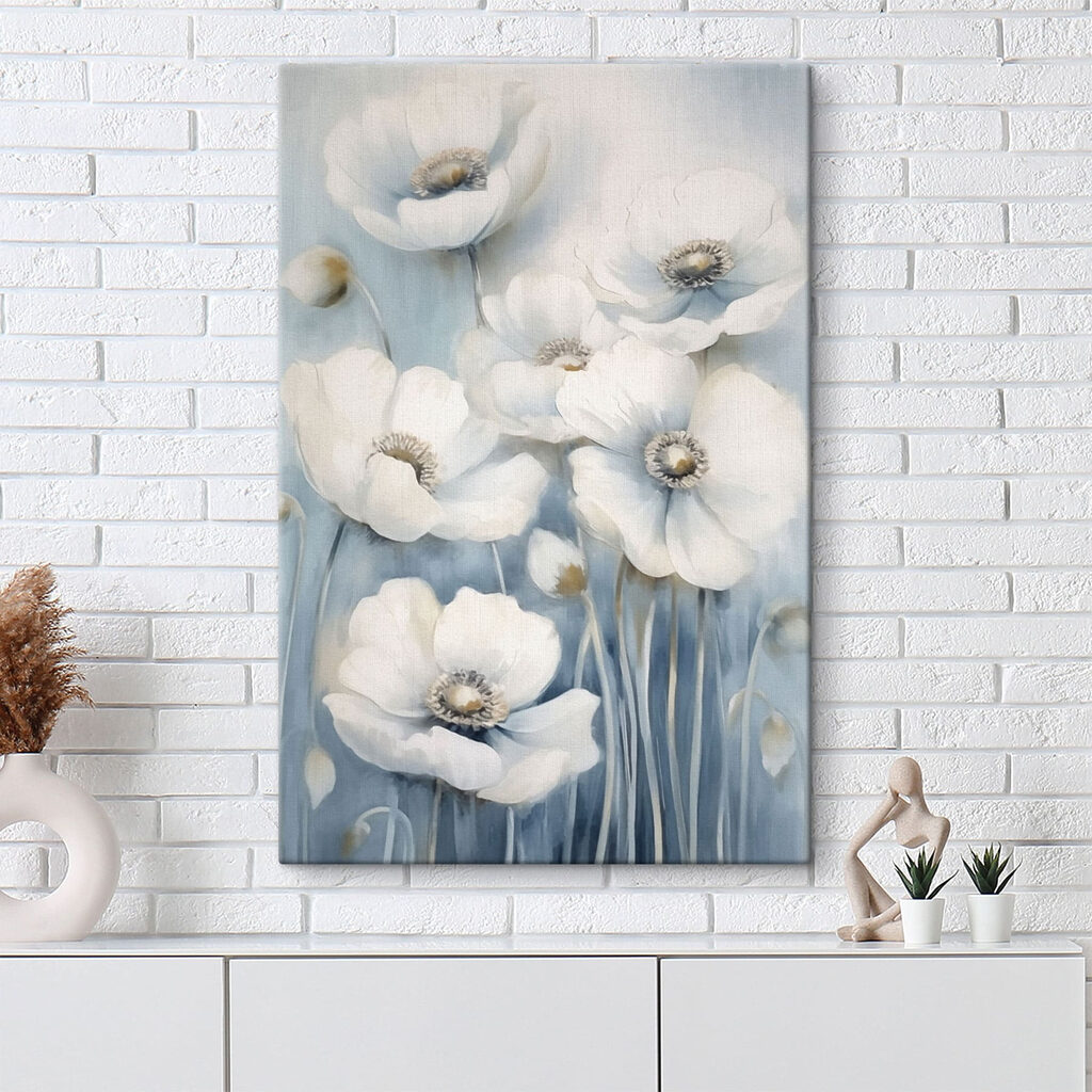 Witte bloemen op stelen — interieur 2