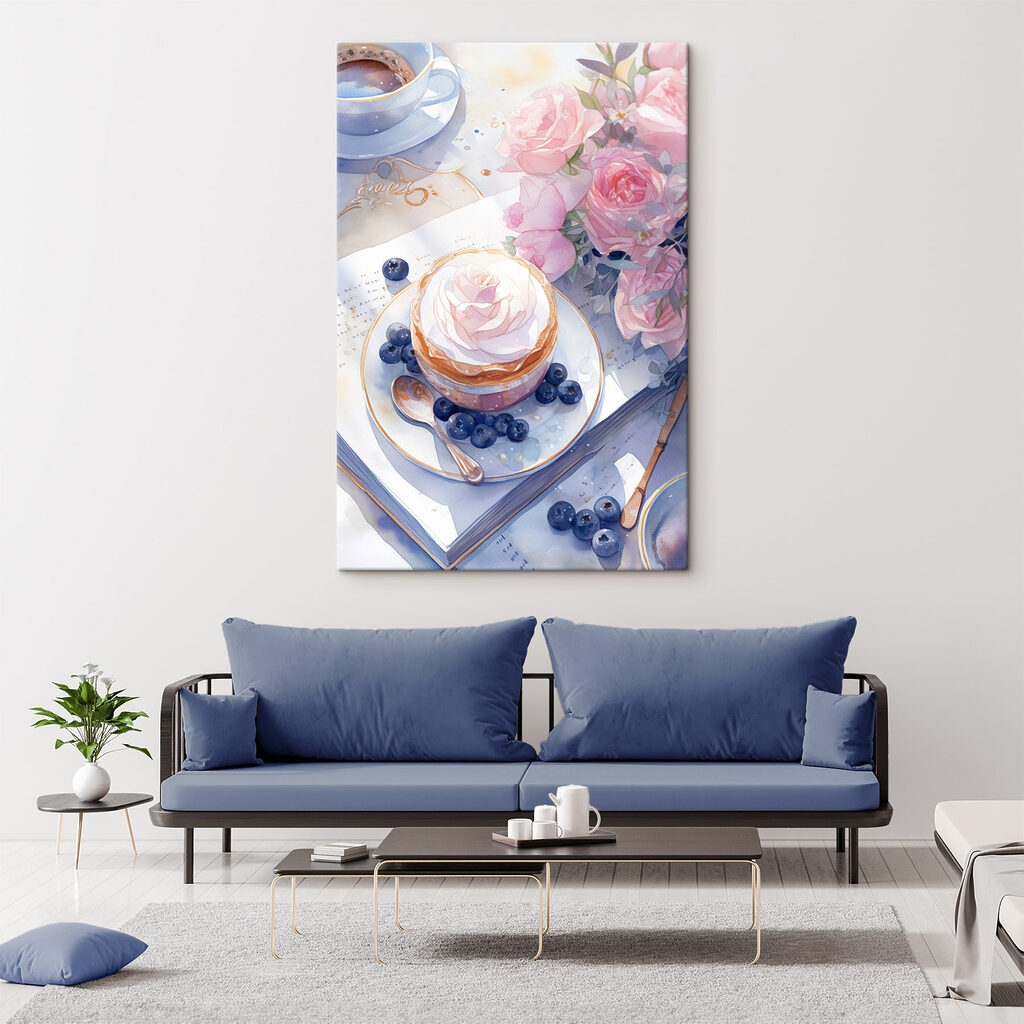 Rozengebak bij blauwe bessen in een interieur