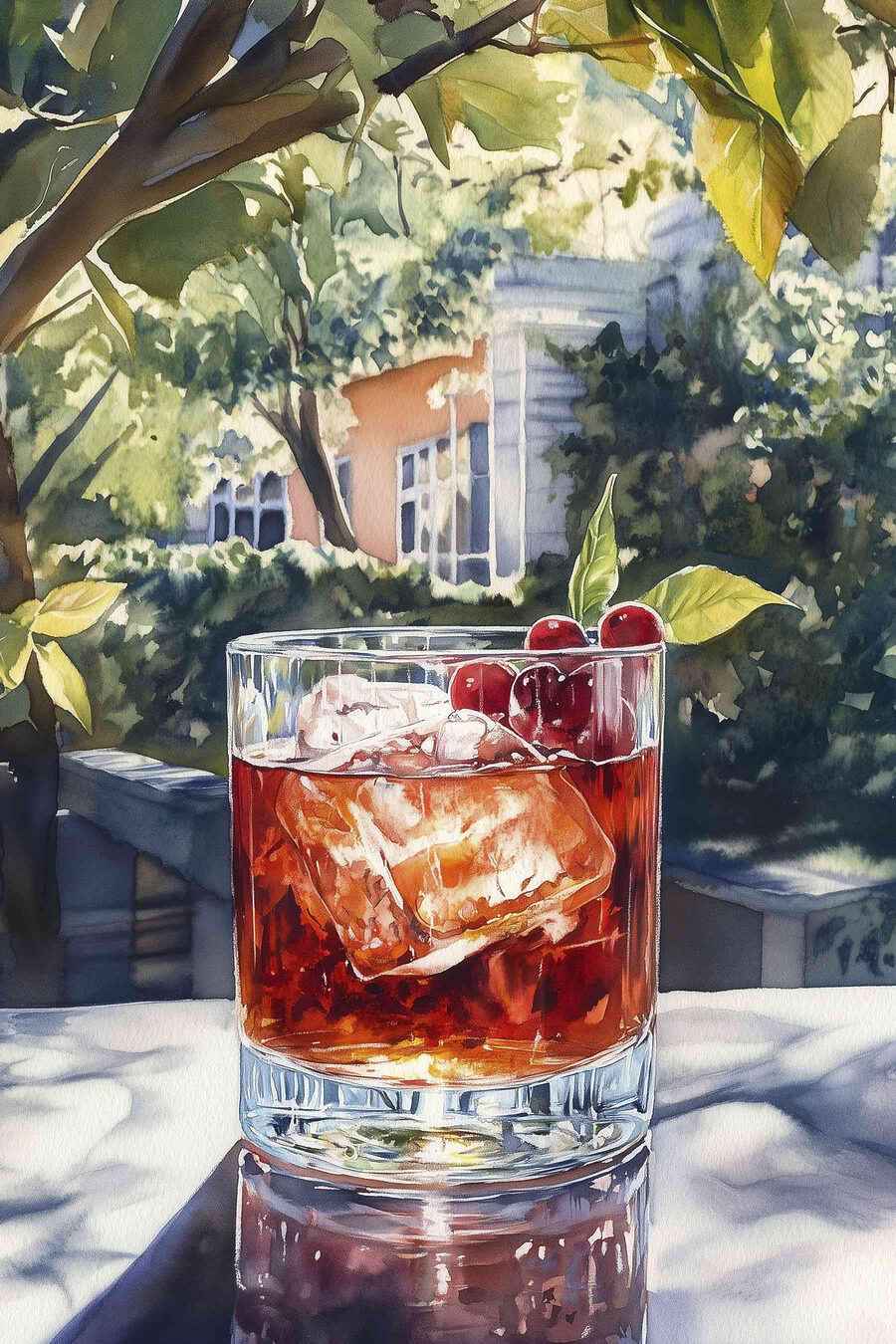 Donkere cocktail in tuinschaduw — volledig ontwerp