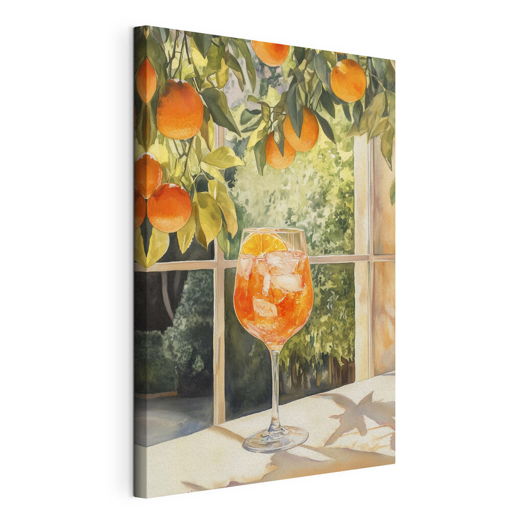 Spritz onder sinaasappeltakken, gespannen canvas met doorlopende rand
