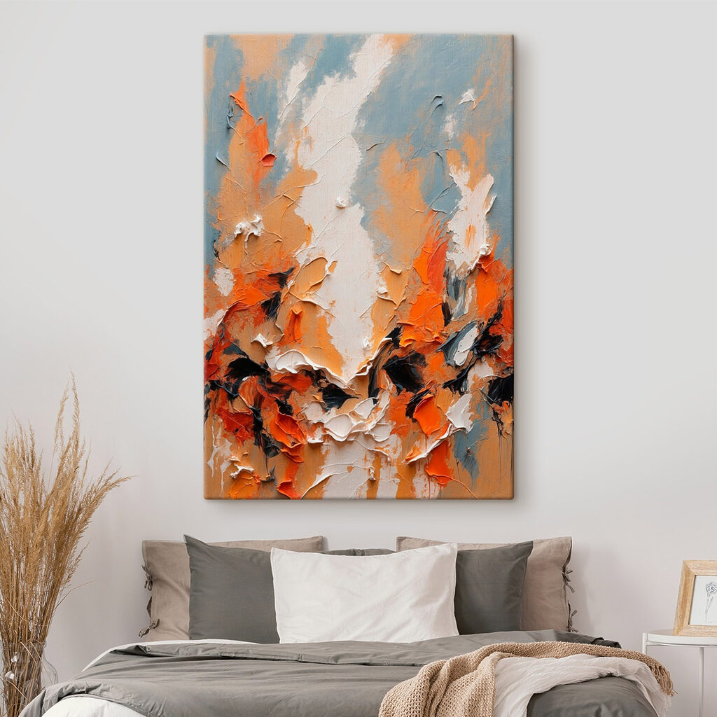 Oranje verf tussen grijsblauw — interieur 1