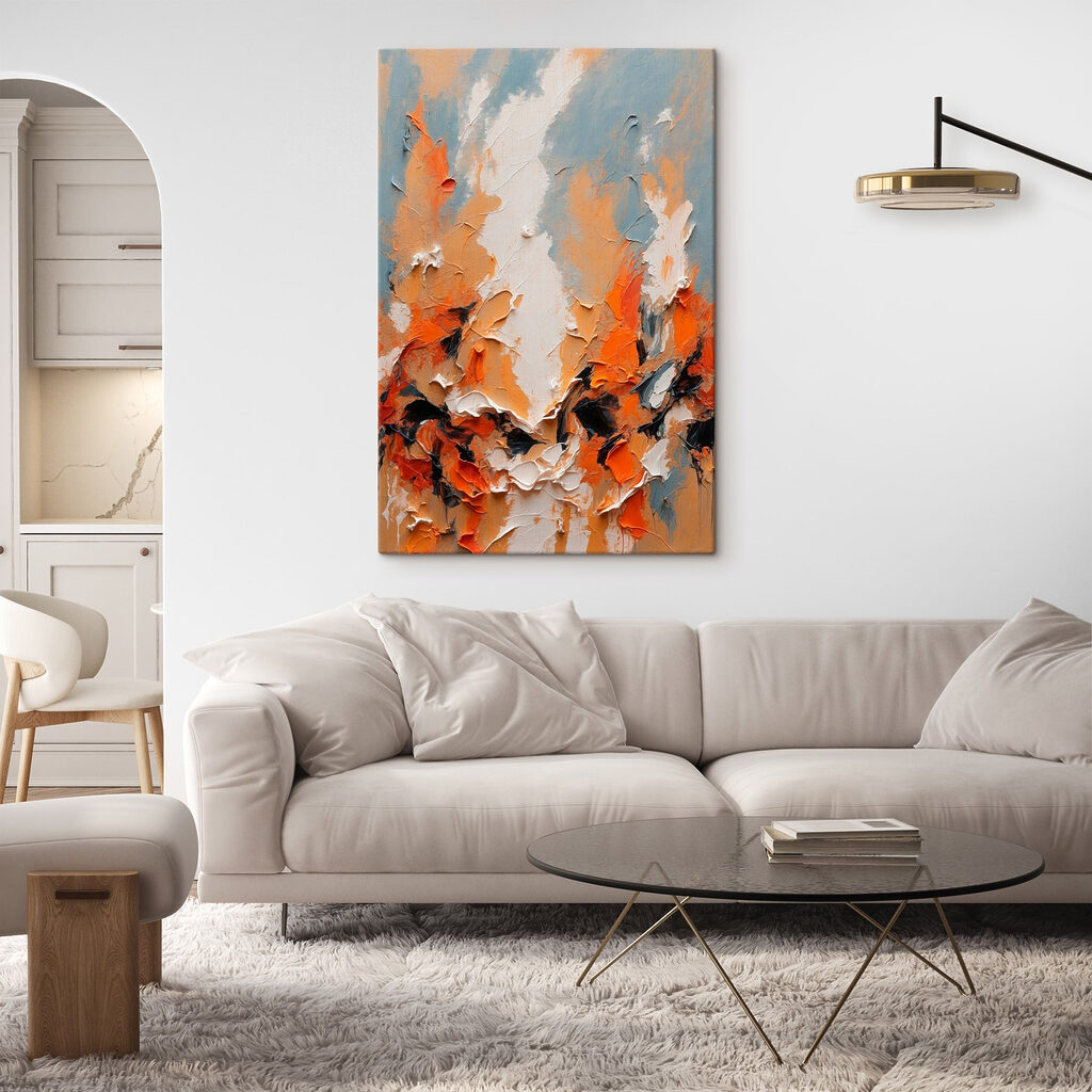 Oranje verf tussen grijsblauw — interieur 2