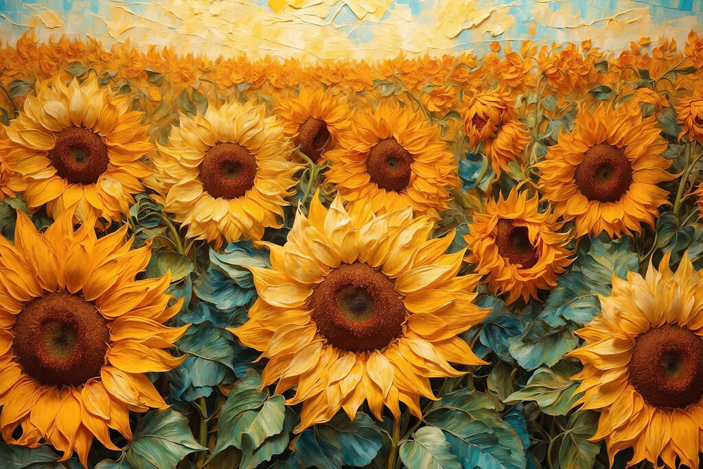 Zonnebloemen tot de horizon — volledig ontwerp