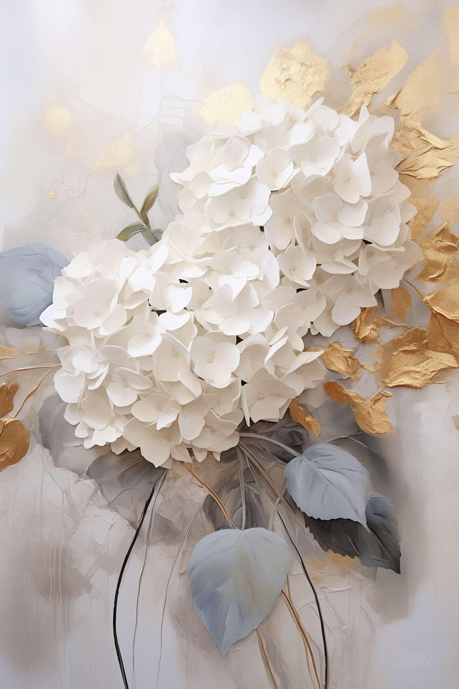 Hortensia’s in ivoortinten — volledig ontwerp