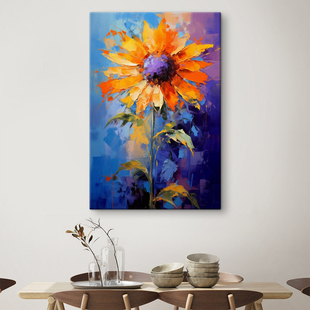 Zonnebloem tussen kobaltblauwe toetsen — interieur 2