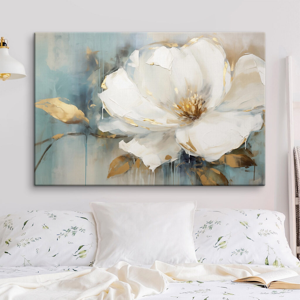 Witte bloem op zeegroen — interieur 1