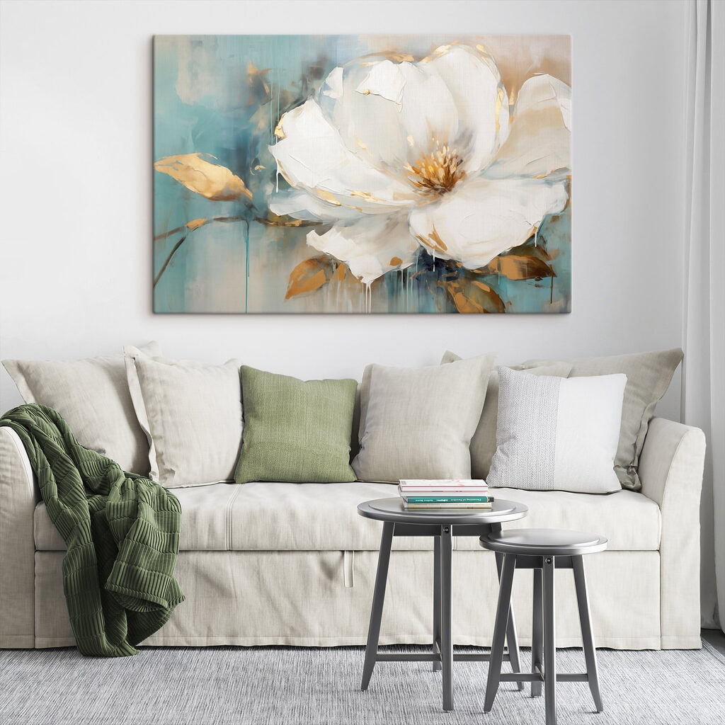 Witte bloem op zeegroen — interieur 2