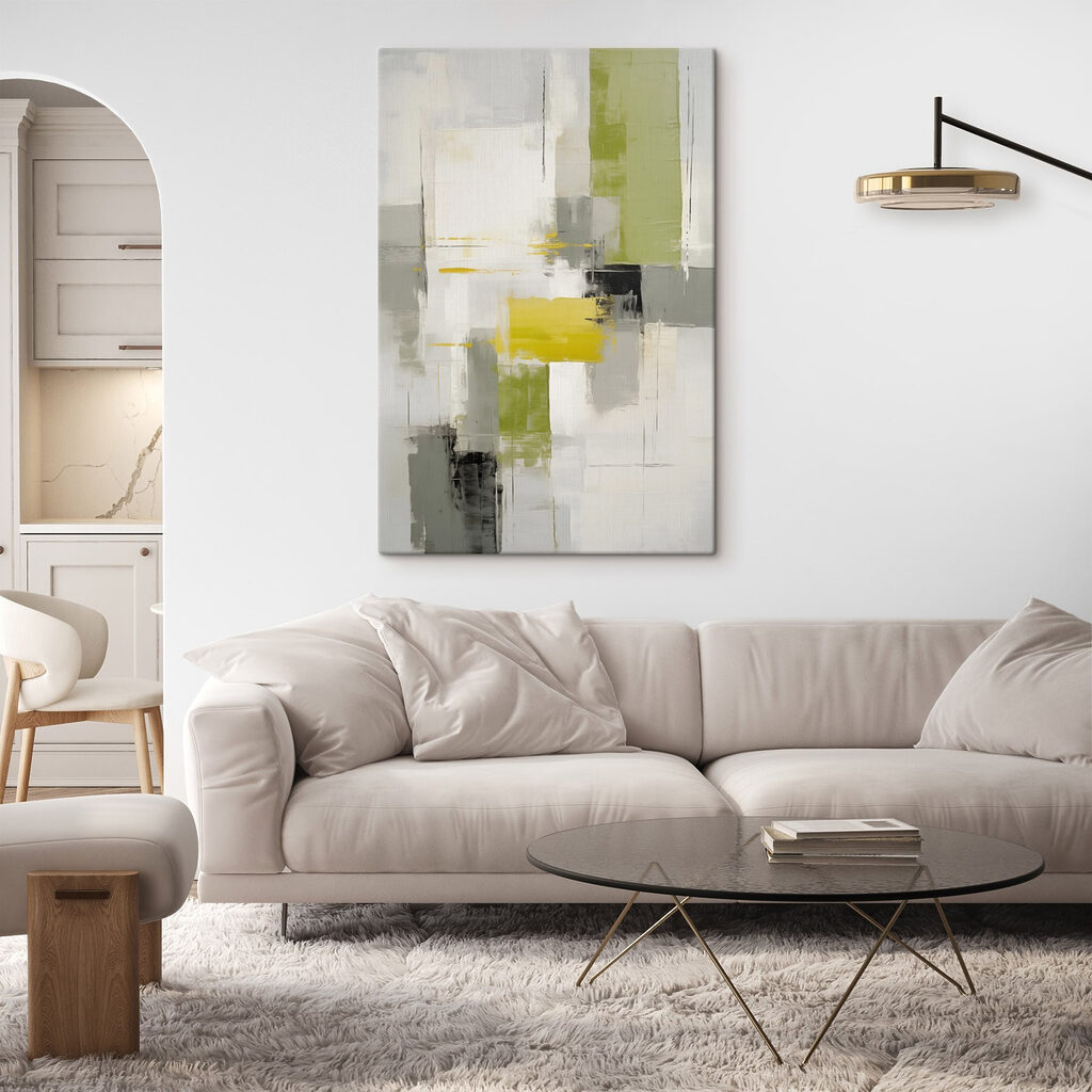 Limoengroene blokken op wit — interieur 2