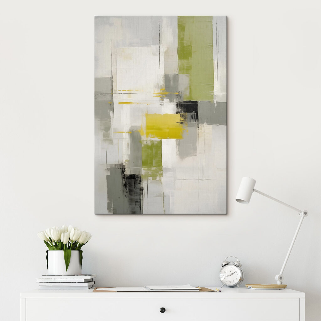 Limoengroene blokken op wit — interieur 1
