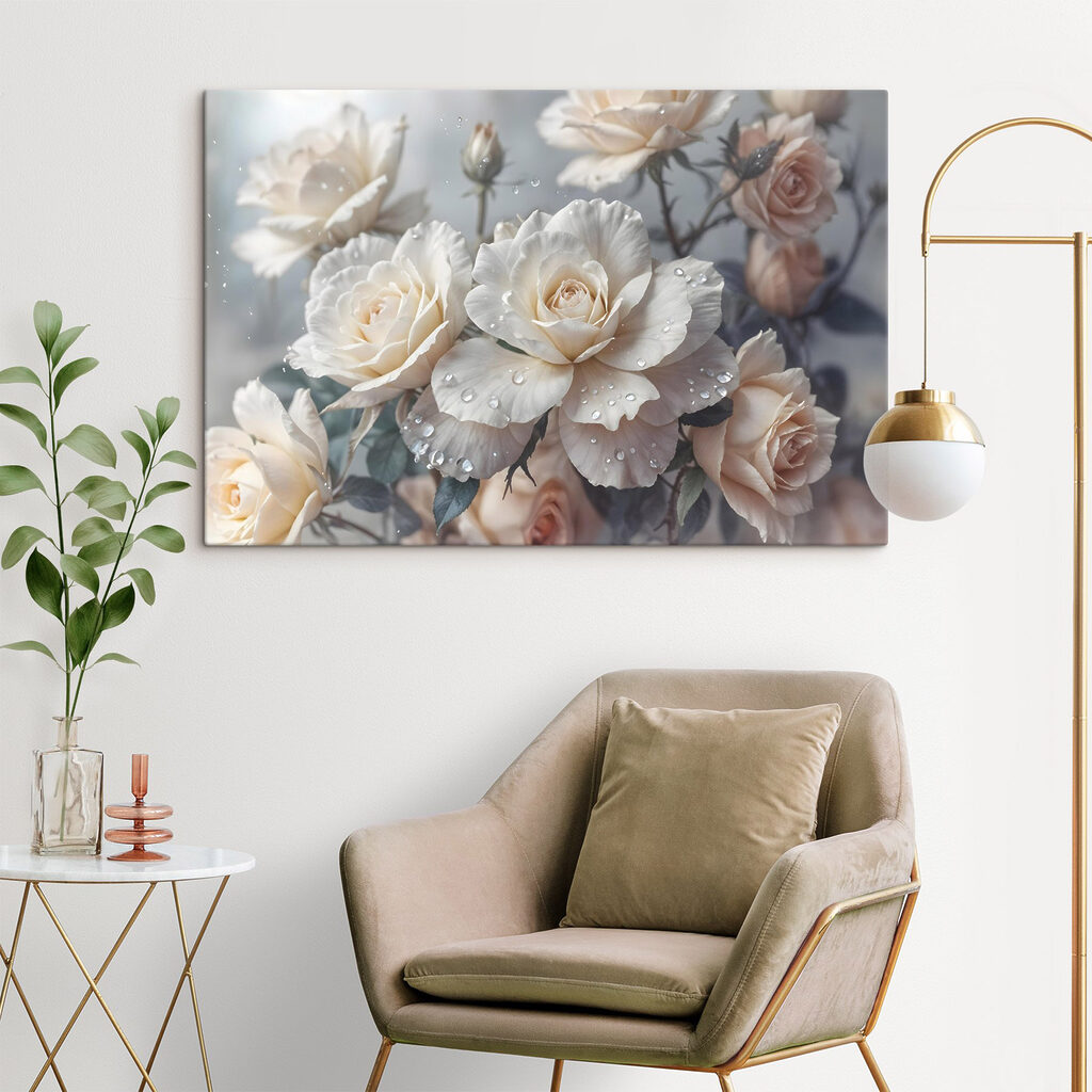 Roomwitte rozen met druppels — interieur 1
