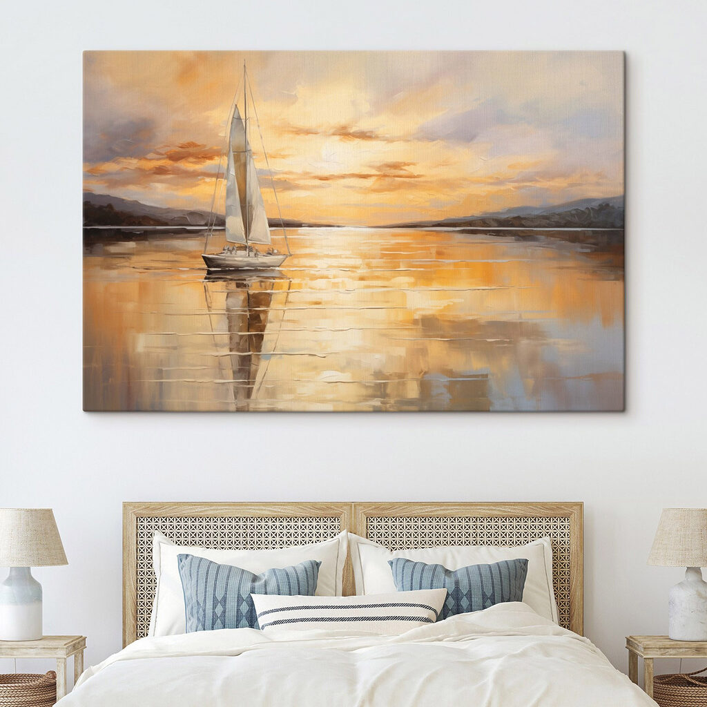 Eenzame zeilboot in avondgoud — interieur 2