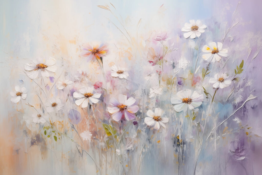 Margrieten in lila lichtvegen — volledig ontwerp
