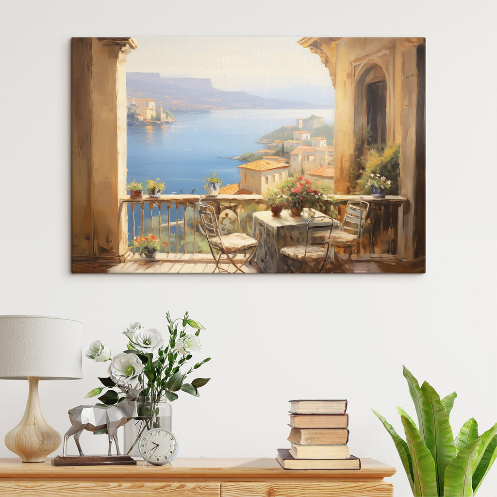Zonnig balkon boven kustbaai — interieur 2