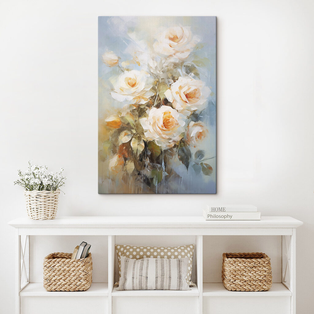 Roomwitte rozen in kleurvegen — interieur 1