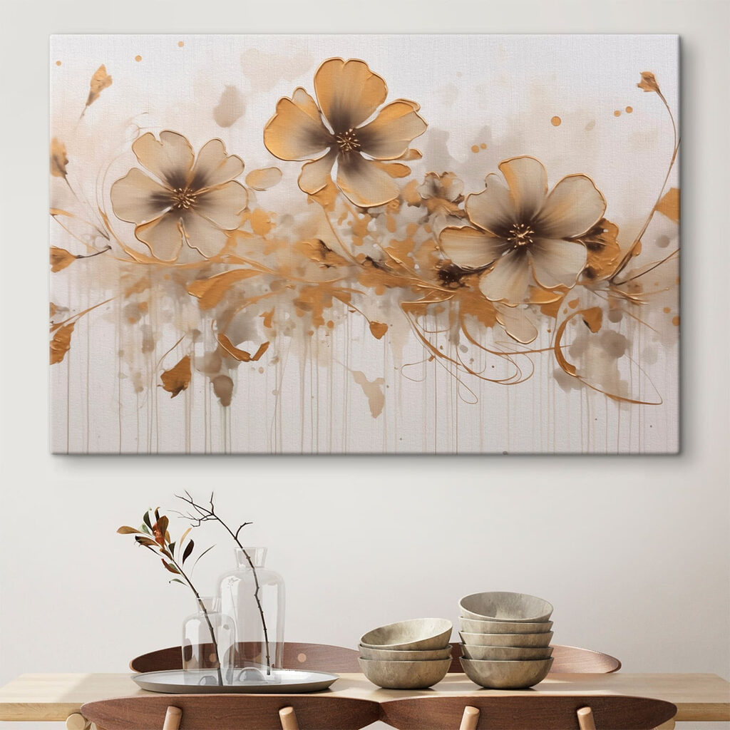 Goudbruine bloemen met lijnkrullen — interieur 1