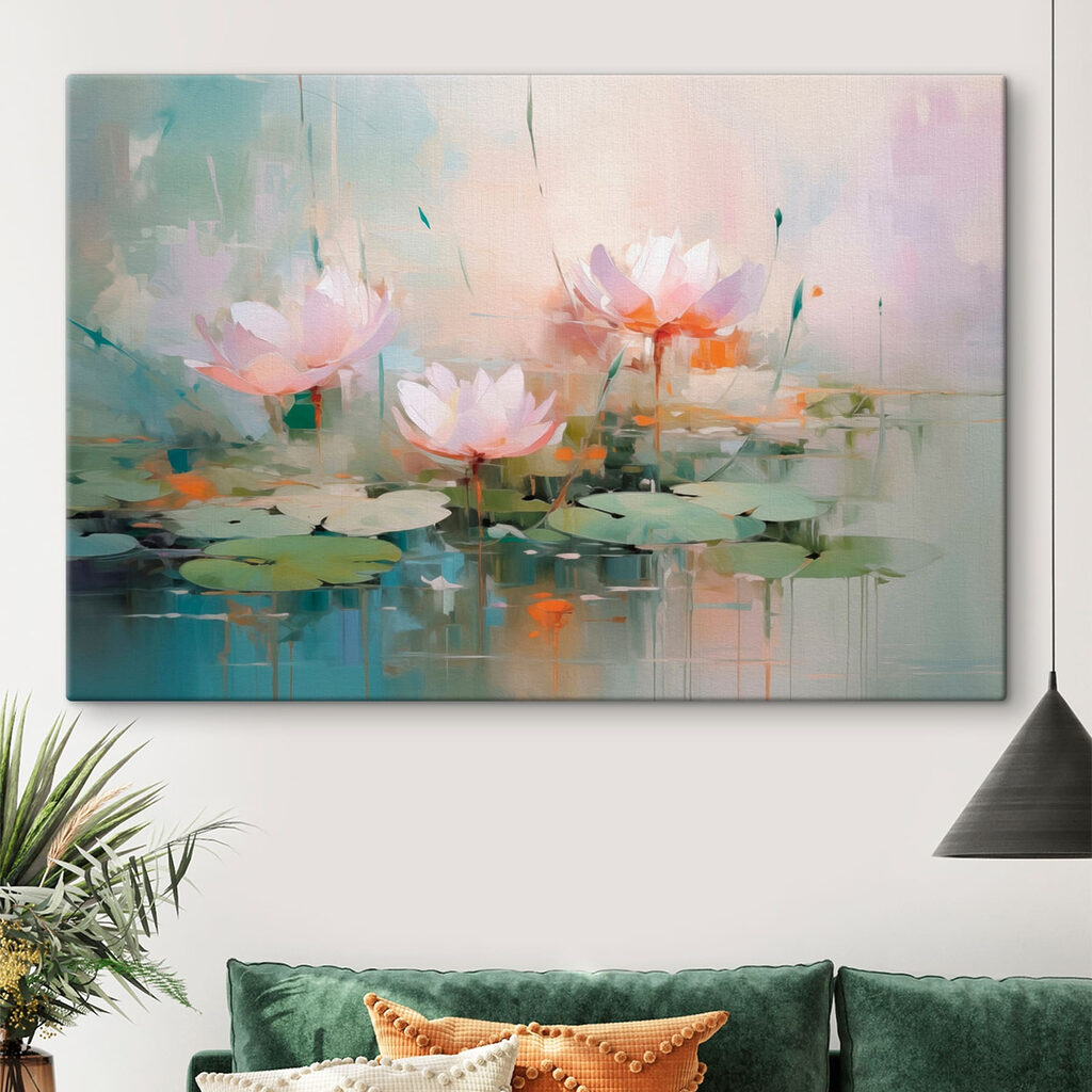 Roze waterlelies in pastellicht — interieur 2