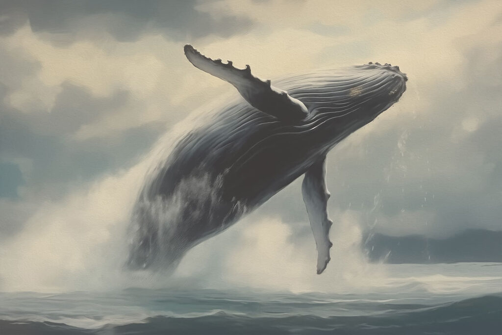 Walvis boven grijze zee — volledig ontwerp