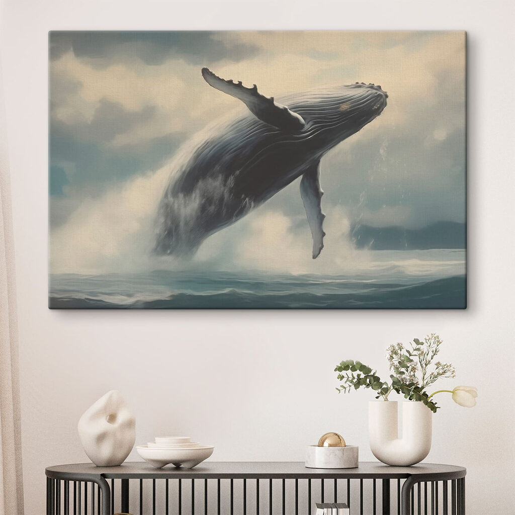 Walvis boven grijze zee — interieur 1