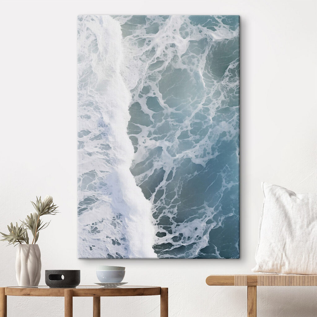 Blauwe branding in schuimlijnen — interieur 1