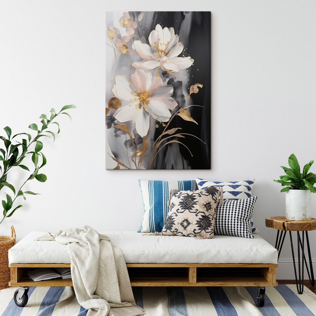 Witte bloei langs zwart — interieur 1