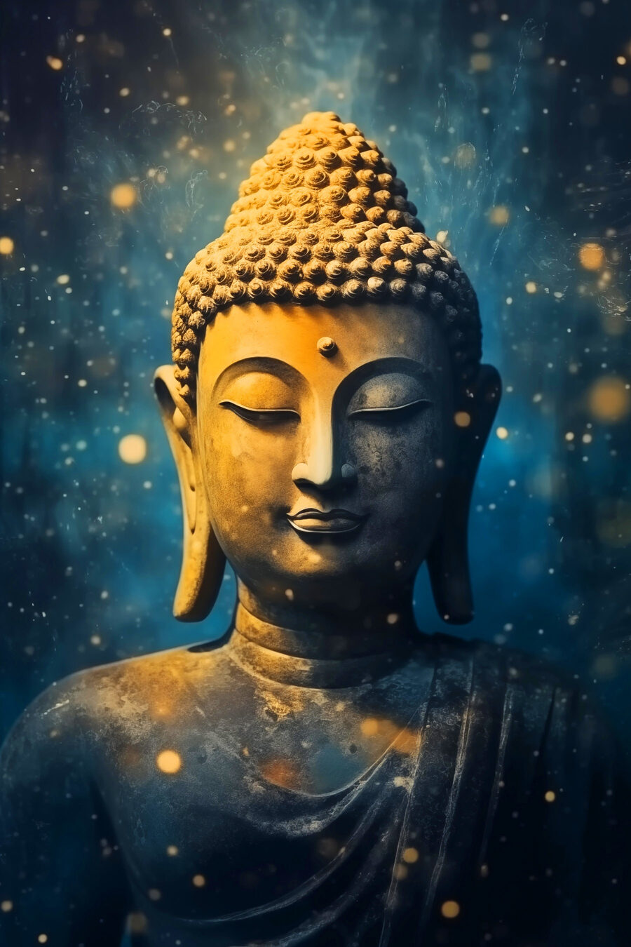 Boeddha in blauw sterrenlicht — volledig ontwerp