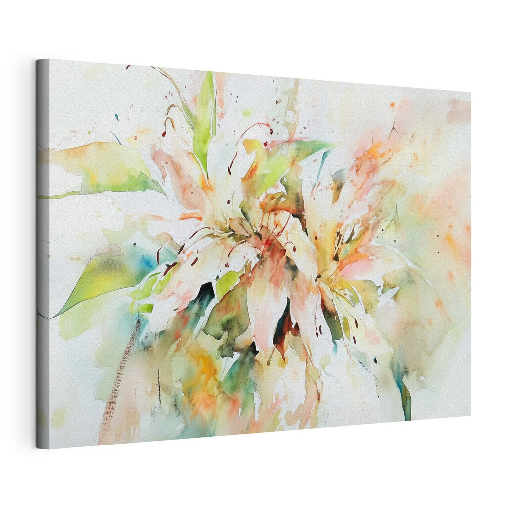 Lelies in frisse waterverf, gespannen canvas met doorlopende rand