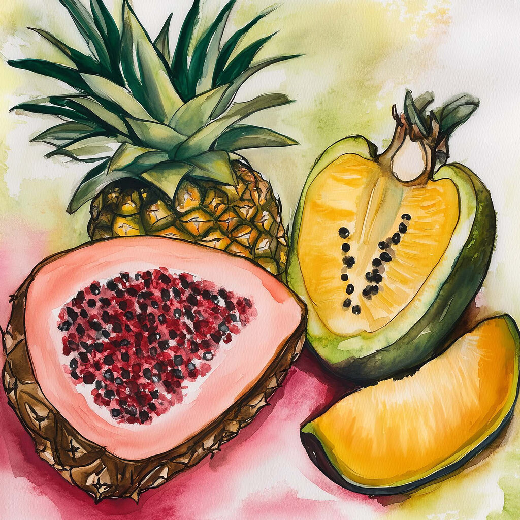 Tropisch fruit in waterverf — volledig ontwerp