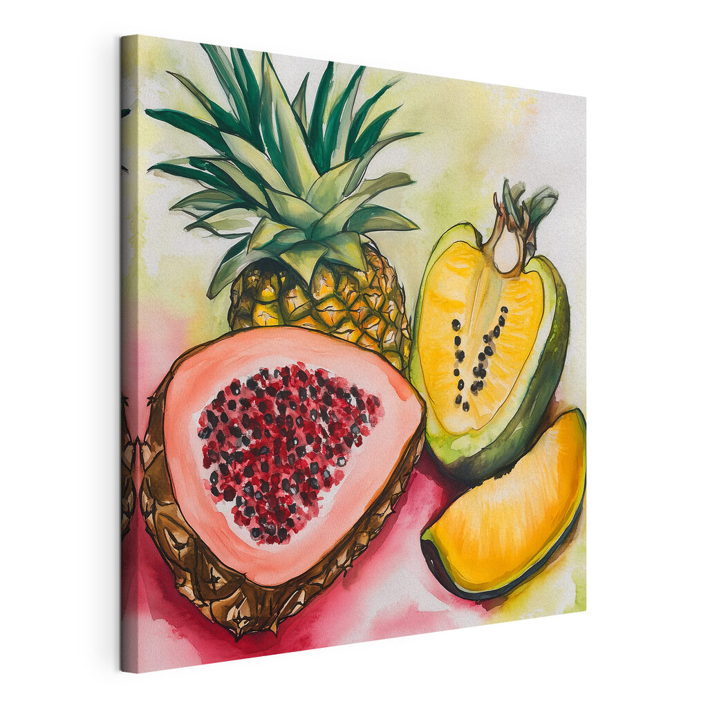 Tropisch fruit in waterverf, gespannen canvas met doorlopende rand