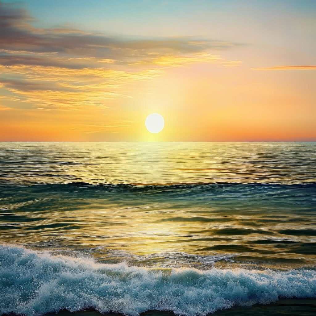 Gouden zon boven zeehorizon — volledig ontwerp