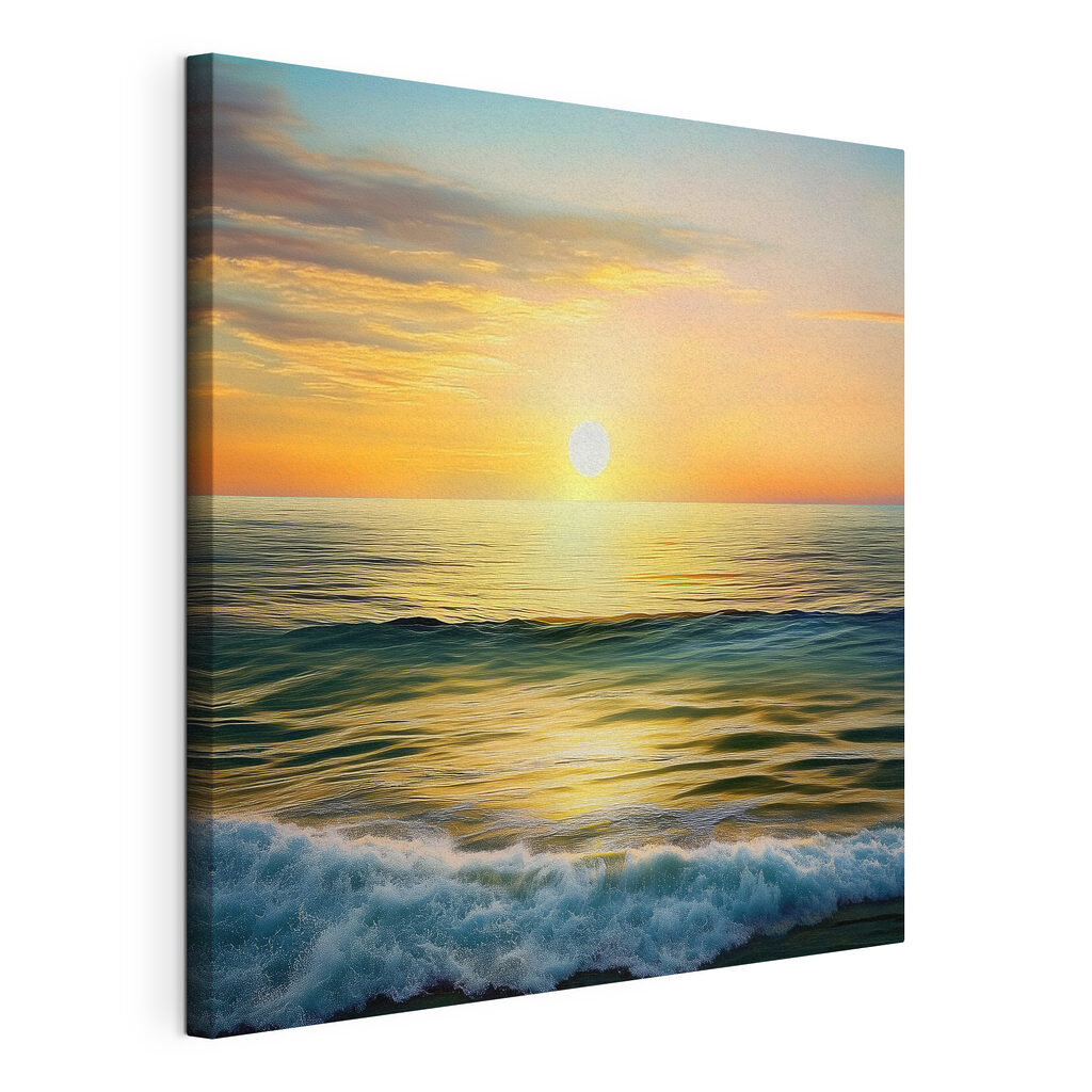 Gouden zon boven zeehorizon, gespannen canvas met doorlopende rand
