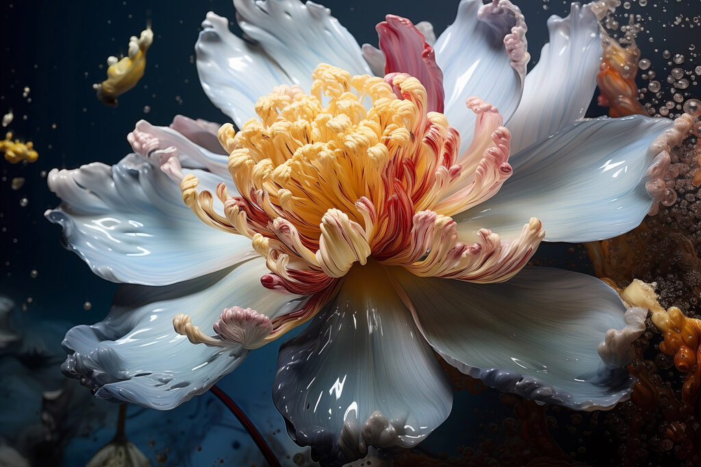 Blauwe bloem, oranje hart — volledig ontwerp