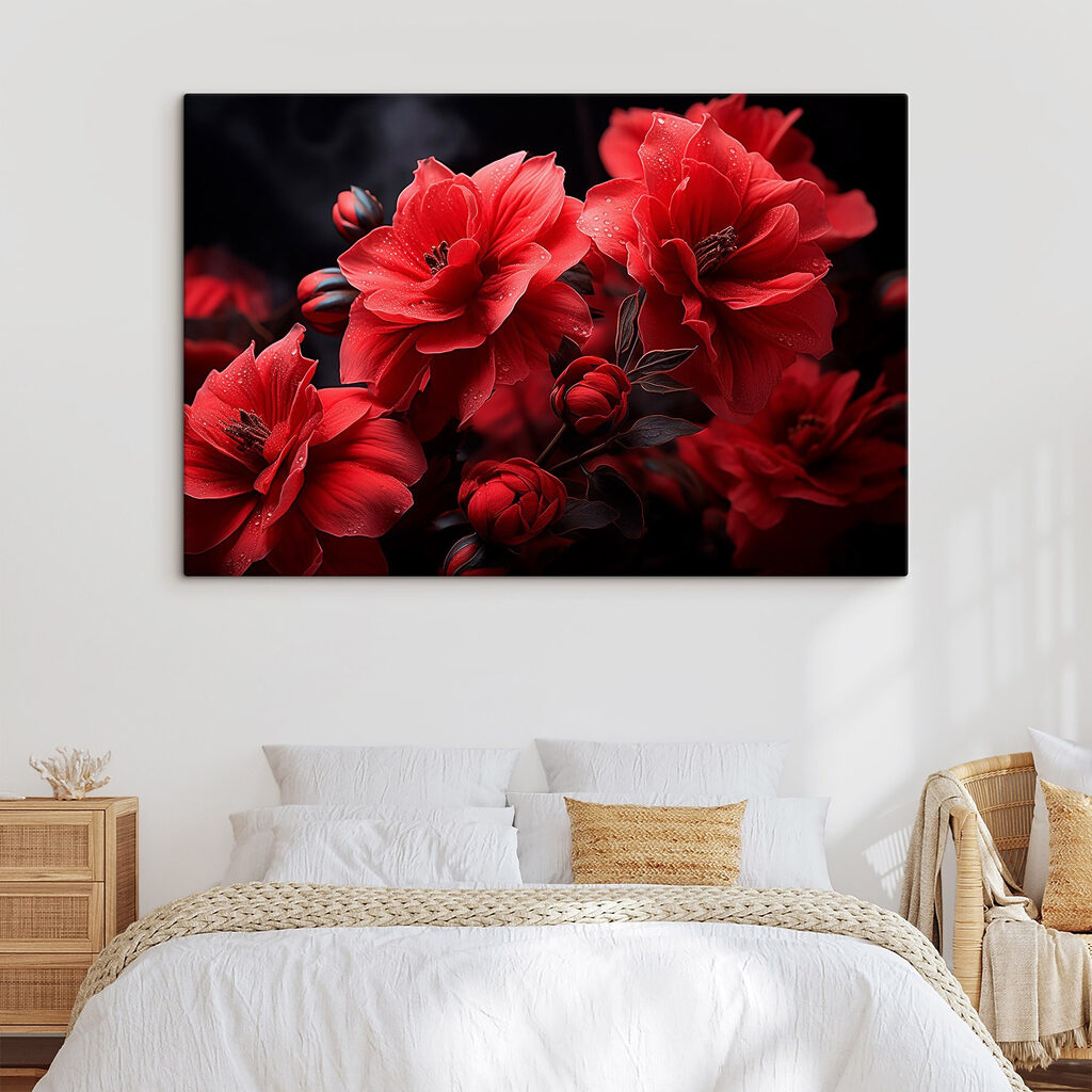 Dieprode bloemen op nachtzwart — interieur 2