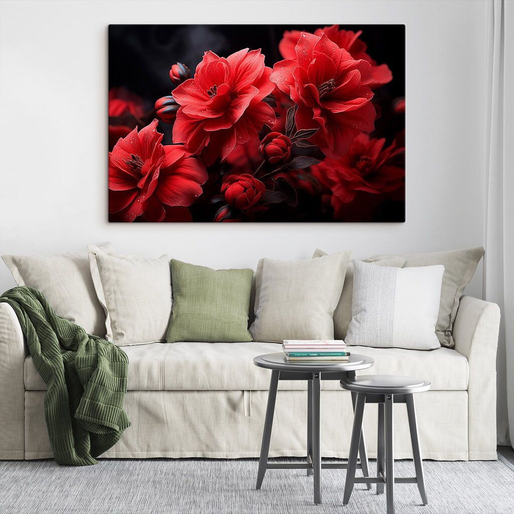 Dieprode bloemen op nachtzwart — interieur 3
