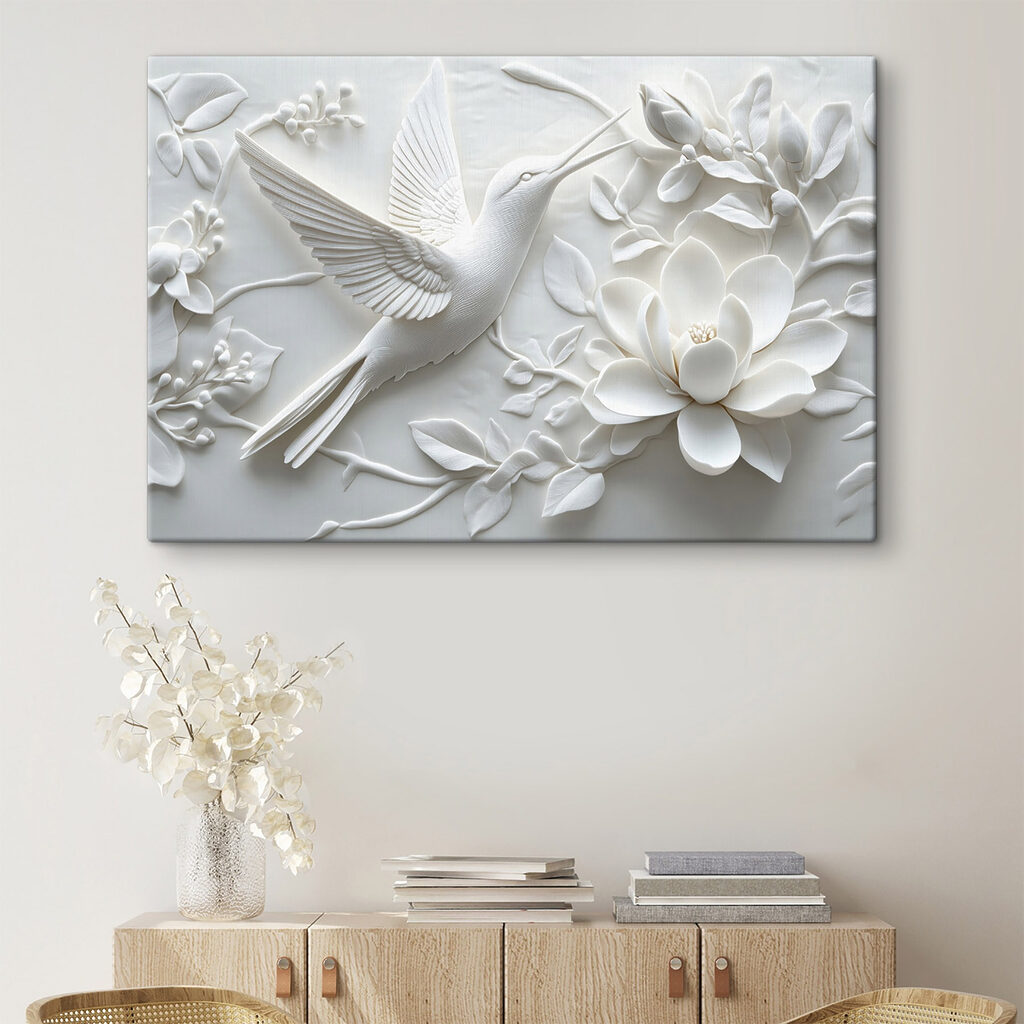 Witte duif tussen bloemen — interieur 3