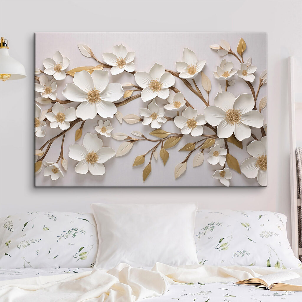 Witte bloesem in goudlijnen — interieur 1