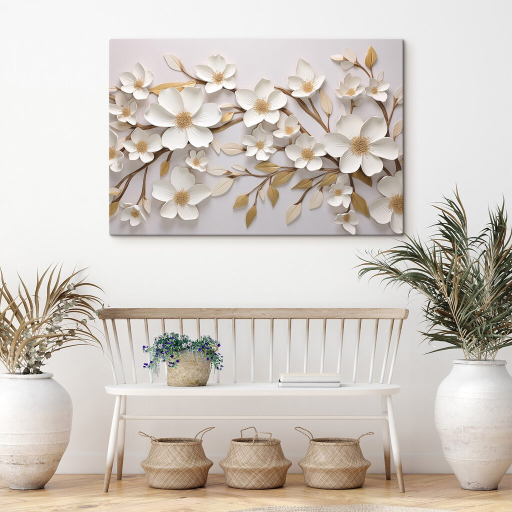 Witte bloesem in goudlijnen — interieur 2