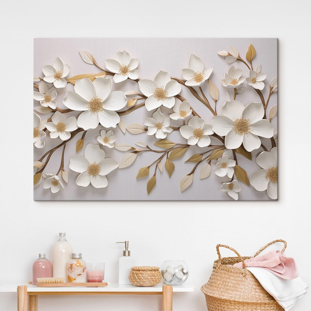 Witte bloesem in goudlijnen — interieur 3