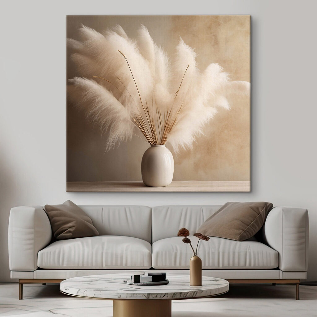 Pluimgrassen in ronde roomvaas — interieur 1