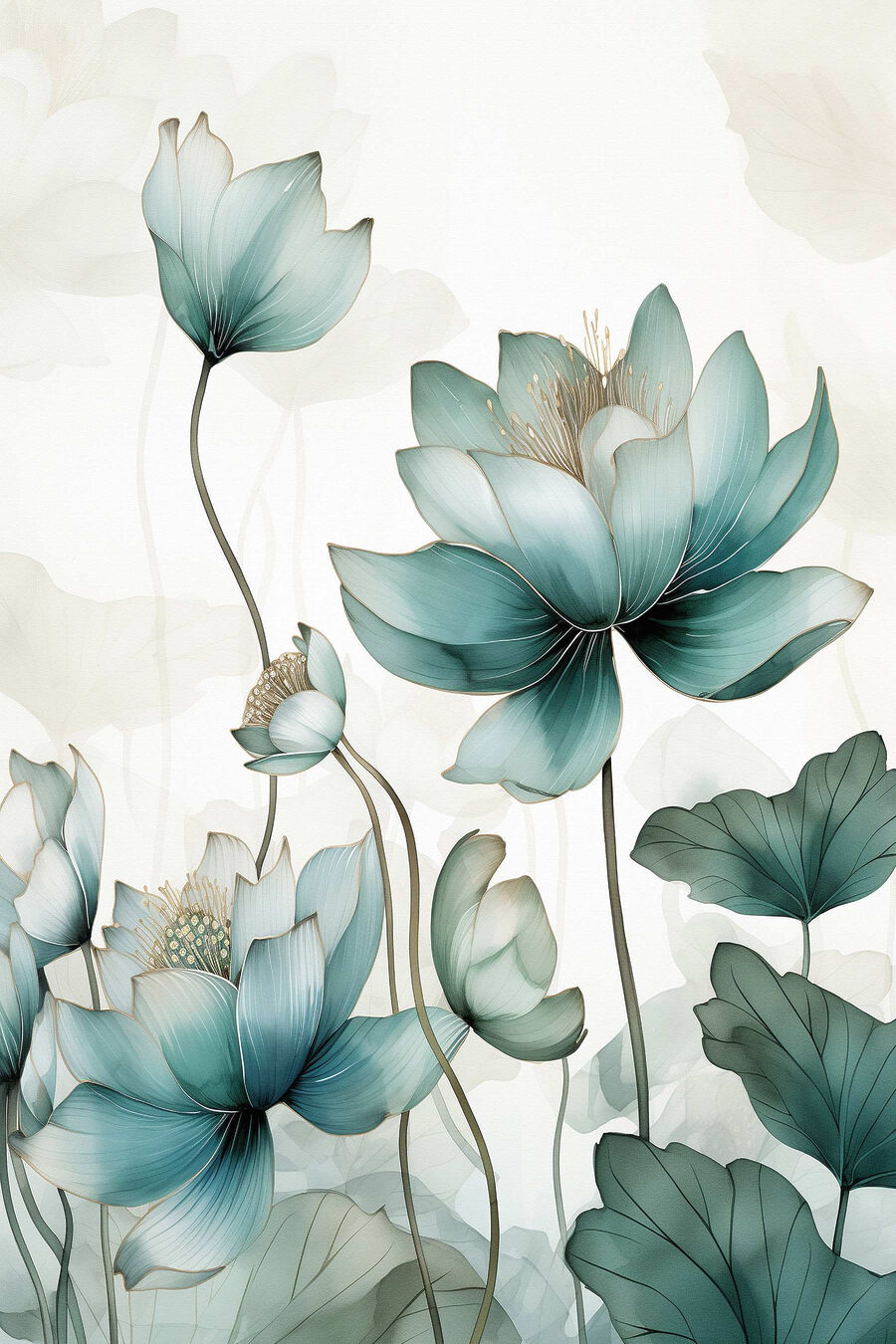 Zeegroene lotus in aquarel — volledig ontwerp