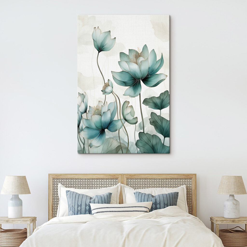 Zeegroene lotus in aquarel — interieur 2