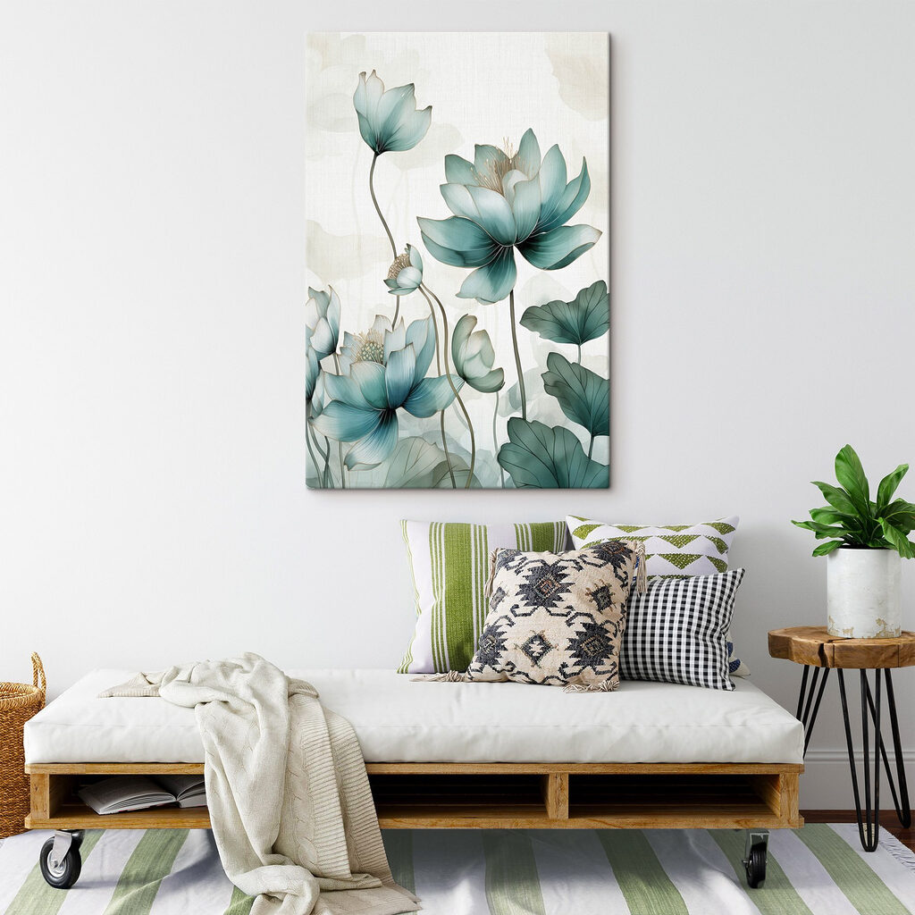 Zeegroene lotus in aquarel — interieur 1