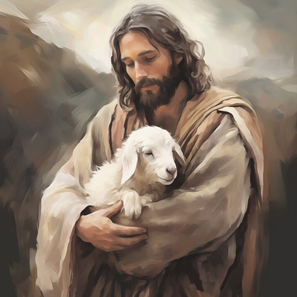 Jezus met wit lam — volledig ontwerp
