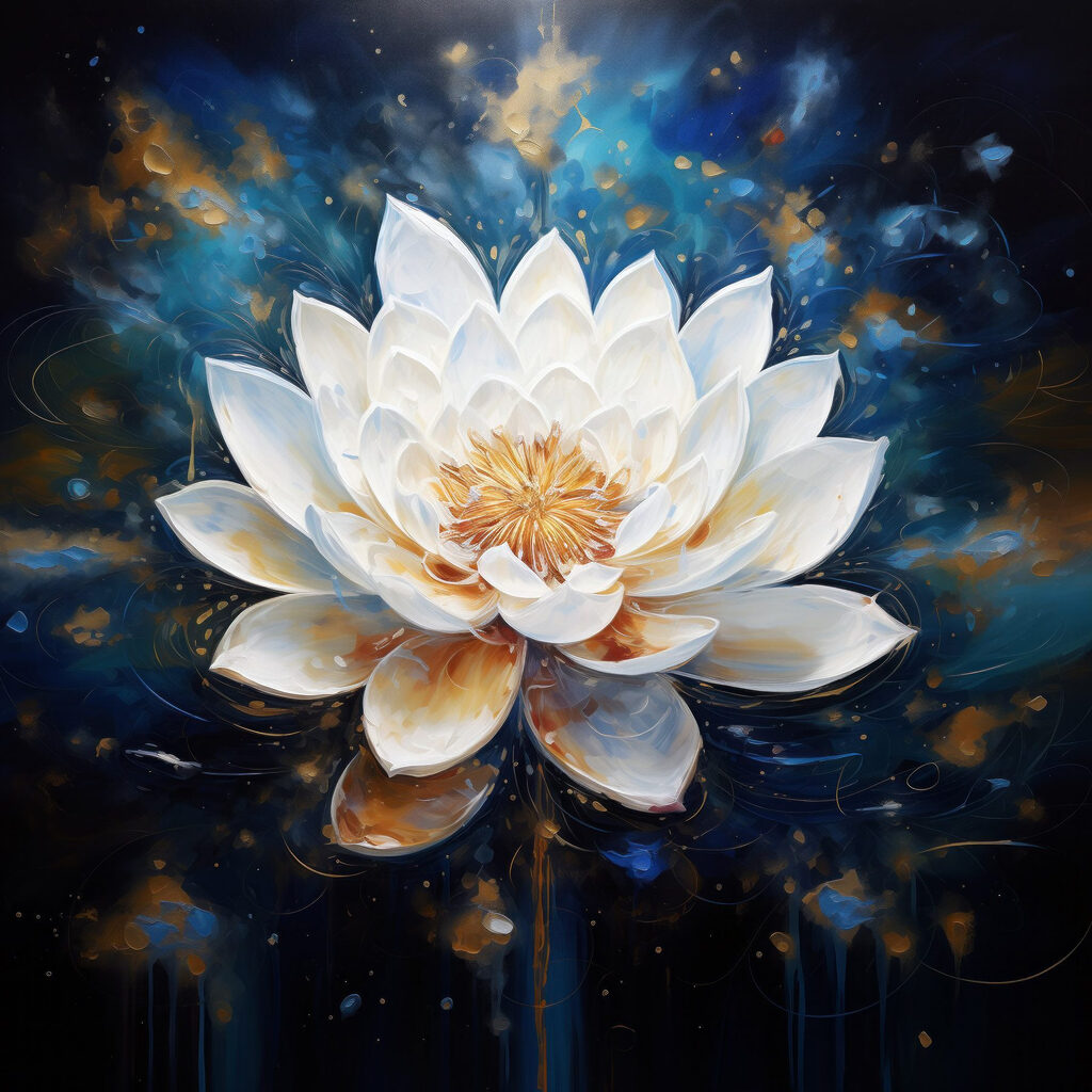Witte lotus in kosmosblauw — volledig ontwerp