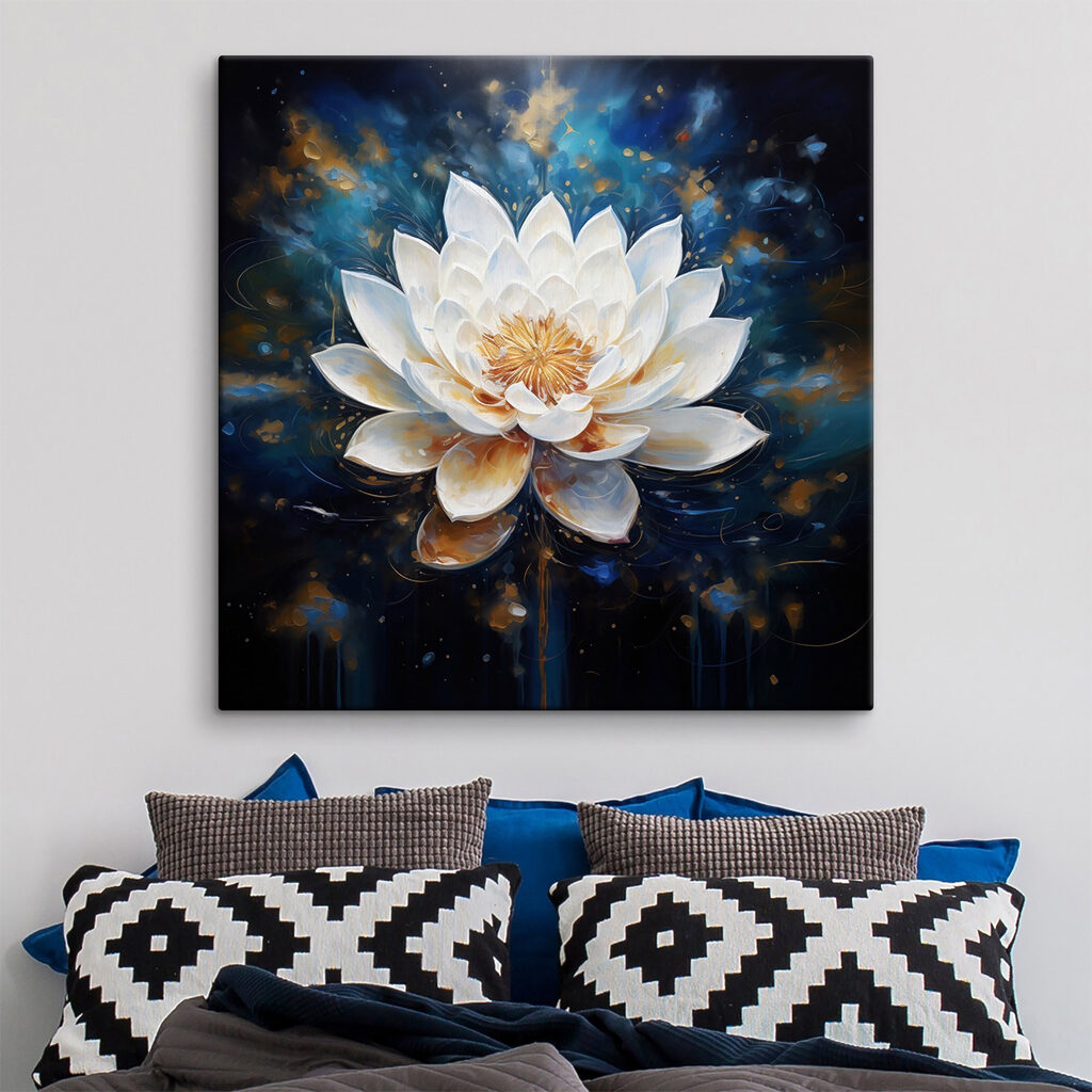Witte lotus in kosmosblauw — interieur 2